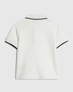 Mini Boys White Slim fit Textured Polo Shirt