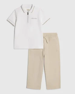 Mini Boys White Textured Polo Shirt
