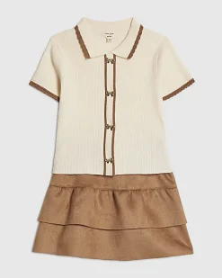 Mini Girls Beige Suede Skirt Set