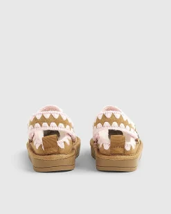 Mini Girls Beige Whipstitch Strap Slippers