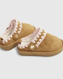 Mini Girls Beige Whipstitch Strap Slippers
