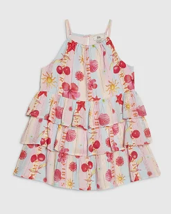 Mini Girls Blue Beach Print Mini Dress