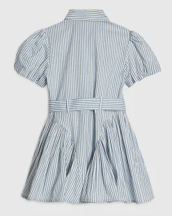 Mini Girls Blue Heart Stripe Shirt Dress