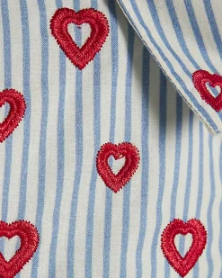 Mini Girls Blue Heart Stripe Shirt Dress