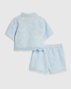 Mini Girls Blue Lace Blouse And Shorts Set