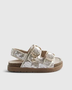 Mini Girls Brown Sequin Charm Footbed Sandals