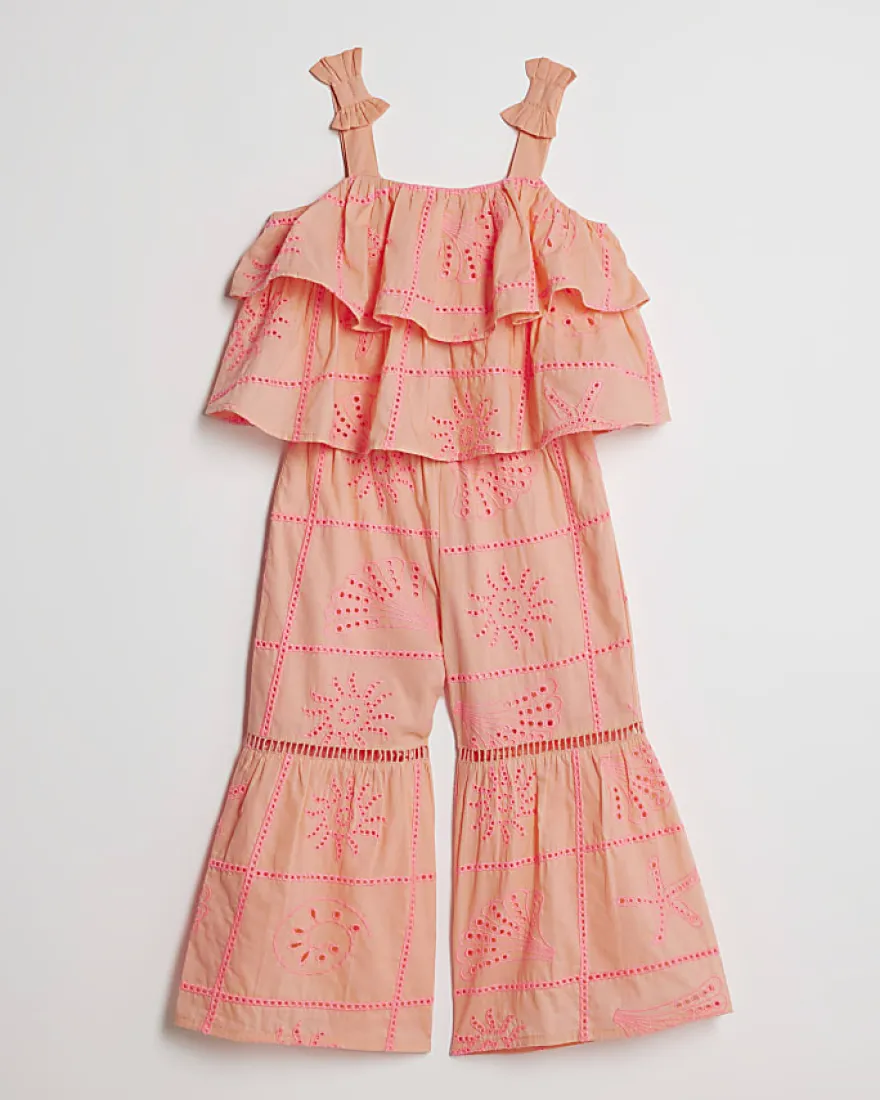 Mini Girls Coral Tiered Broderie Top Set