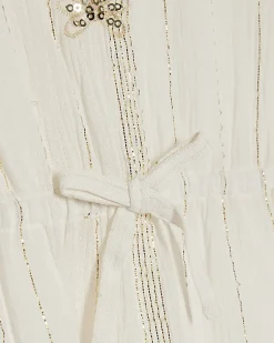 Mini Girls Cream Embroidered Sequin Kaftan