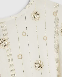 Mini Girls Cream Embroidered Sequin Kaftan