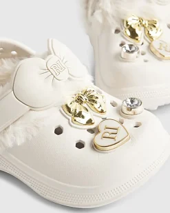 Mini Girls Cream Faux Fur Charm Clogs