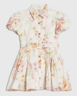 Mini Girls Cream Floral Print Prom Dress