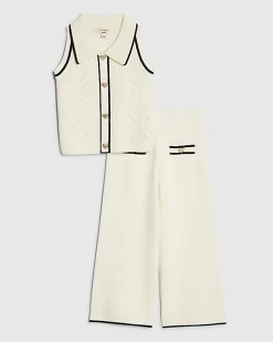 Mini Girls Cream Polo Waistcoat Set