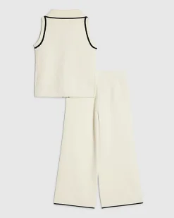 Mini Girls Cream Polo Waistcoat Set