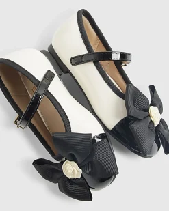 Mini Girls Cream Rose Bow Ballerina Pumps