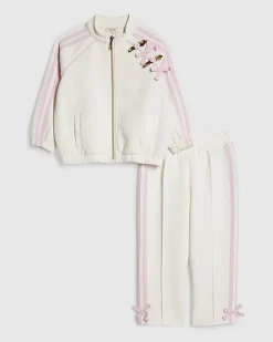 Mini Girls Cream Rosette Stripe Tracksuit Set