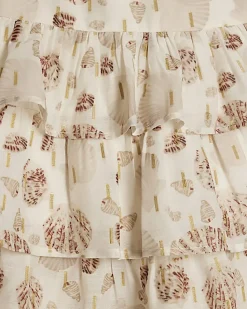 Mini Girls Cream Shell Print Dress