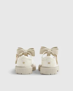 Mini Girls Cream T-Bar Bow Mary Jane Shoes