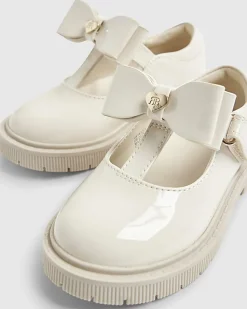 Mini Girls Cream T-Bar Bow Mary Jane Shoes