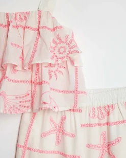 Mini Girls Cream Tiered Broderie Top Set