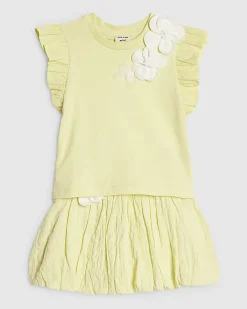 Mini Girls Green Frill Sleeve T-Shirt Set