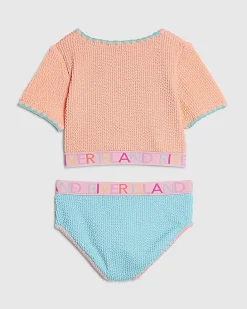 Mini Girls Orange Shell Elastic Top Bikini