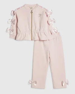 Mini Girls Pink Bow Cinched Sweatshirt Set