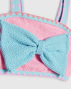 Mini Girls Pink Bow Textured Bikini Set