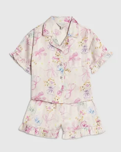 Mini Girls Pink Bunny Stripe Satin Pyjamas