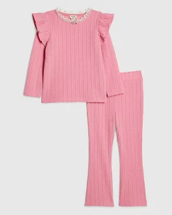 Mini Girls Pink Cable Knitted T-Shirt Set