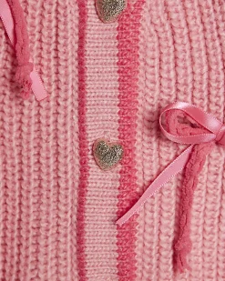 Mini Girls Pink 3D Heart Bows Cardigan