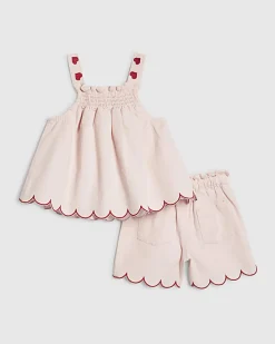 Mini Girls Pink Denim Heart Shorts Set