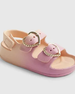 Mini Girls Pink Double Strap Ombre Sliders