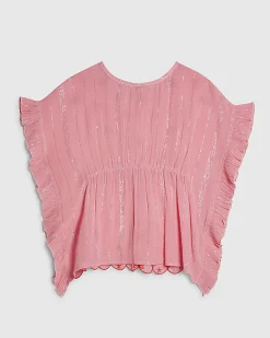 Mini Girls Pink Embellished Kaftan