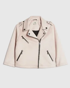 Mini Girls Pink Faux Suede Biker Jacket