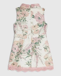 Mini Girls Pink Floral Lace Collar Dress