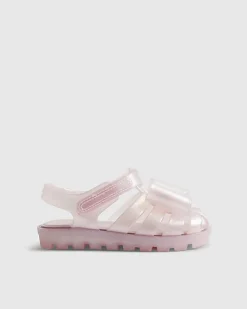 Mini Girls Pink Glitter Bow Jelly Sandals