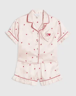 Mini Girls Pink Heart Satin Pyjamas