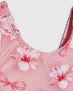 Mini Girls Pink Hibiscus Bow Tutu Swimsuit