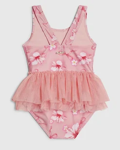 Mini Girls Pink Hibiscus Bow Tutu Swimsuit