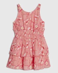 Mini Girls Pink Hibiscus Floral Bow Dress
