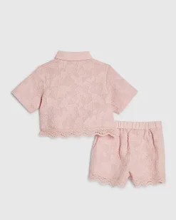 Mini Girls Pink Lace Blouse And Shorts Set