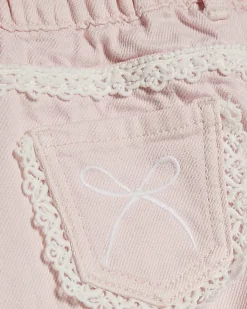 Mini Girls Pink Lace Bow Wide Leg Jeans