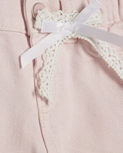 Mini Girls Pink Lace Bow Wide Leg Jeans