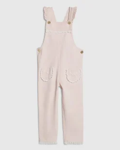 Mini Girls Pink Lace Denim Dungarees