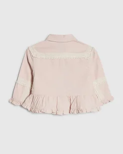 Mini Girls Pink Lace Denim Shacket