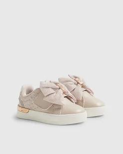 Mini Girls Pink Monogram Velcro Bow Trainers