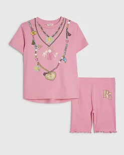 Mini Girls Pink Necklace T-Shirt Set