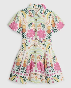 Mini Girls Pink Parrot Shirt Dress