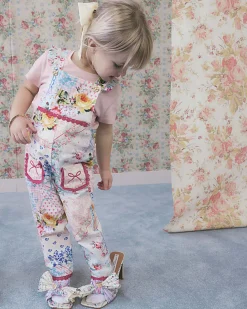 Mini Girls Pink Patchwork Cotton Dungarees