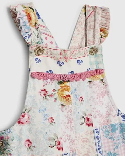 Mini Girls Pink Patchwork Cotton Dungarees